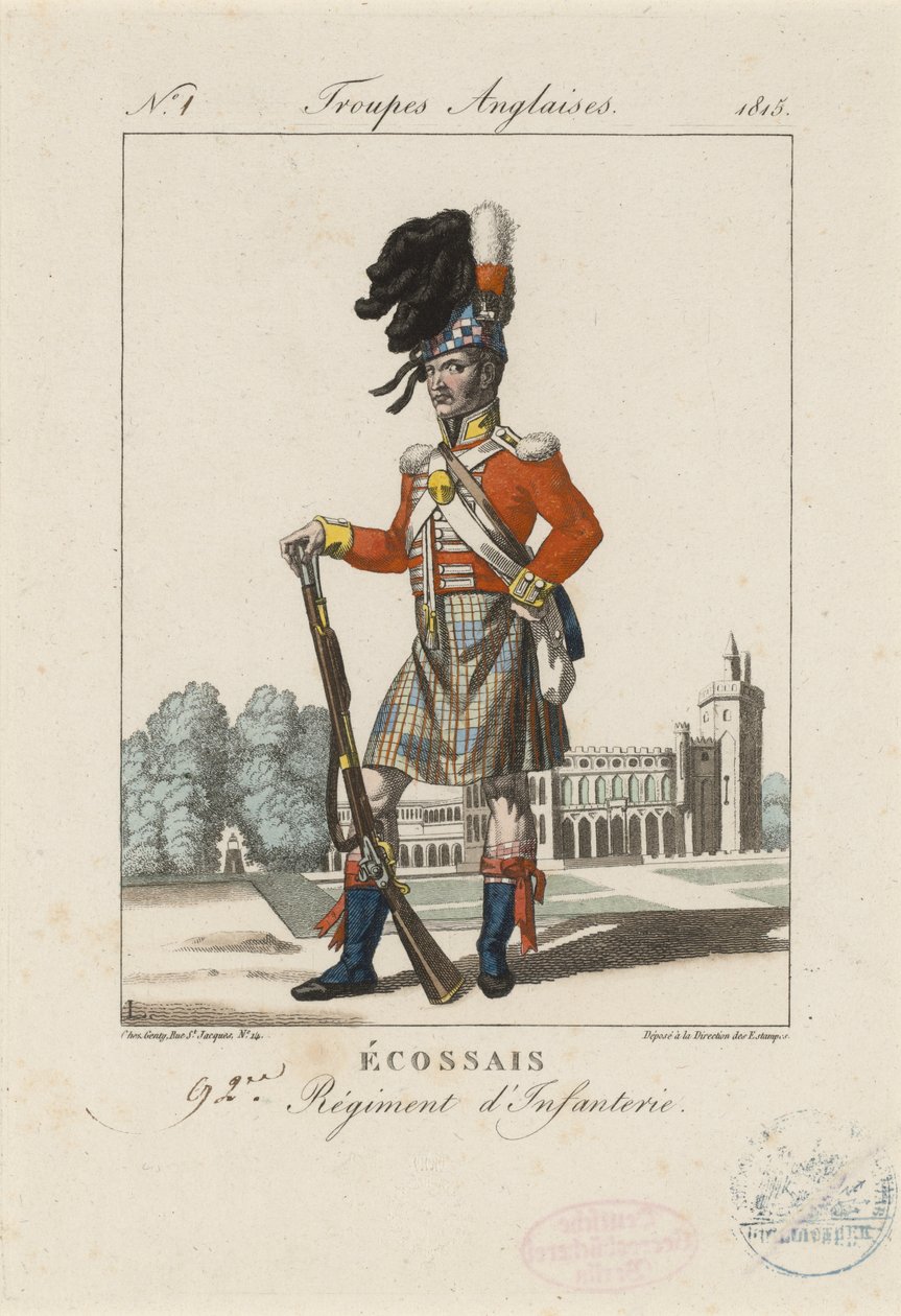Skotsk 92. infanteriregiment, ca. 1815 (farvet radering) af French School