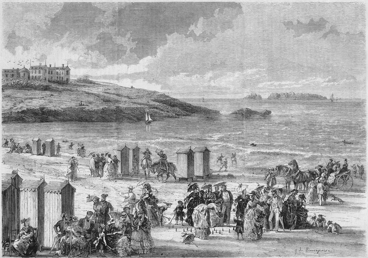 Havbad: sidste badende på stranden i Dinard, Ille et Vilaine (35) af French School