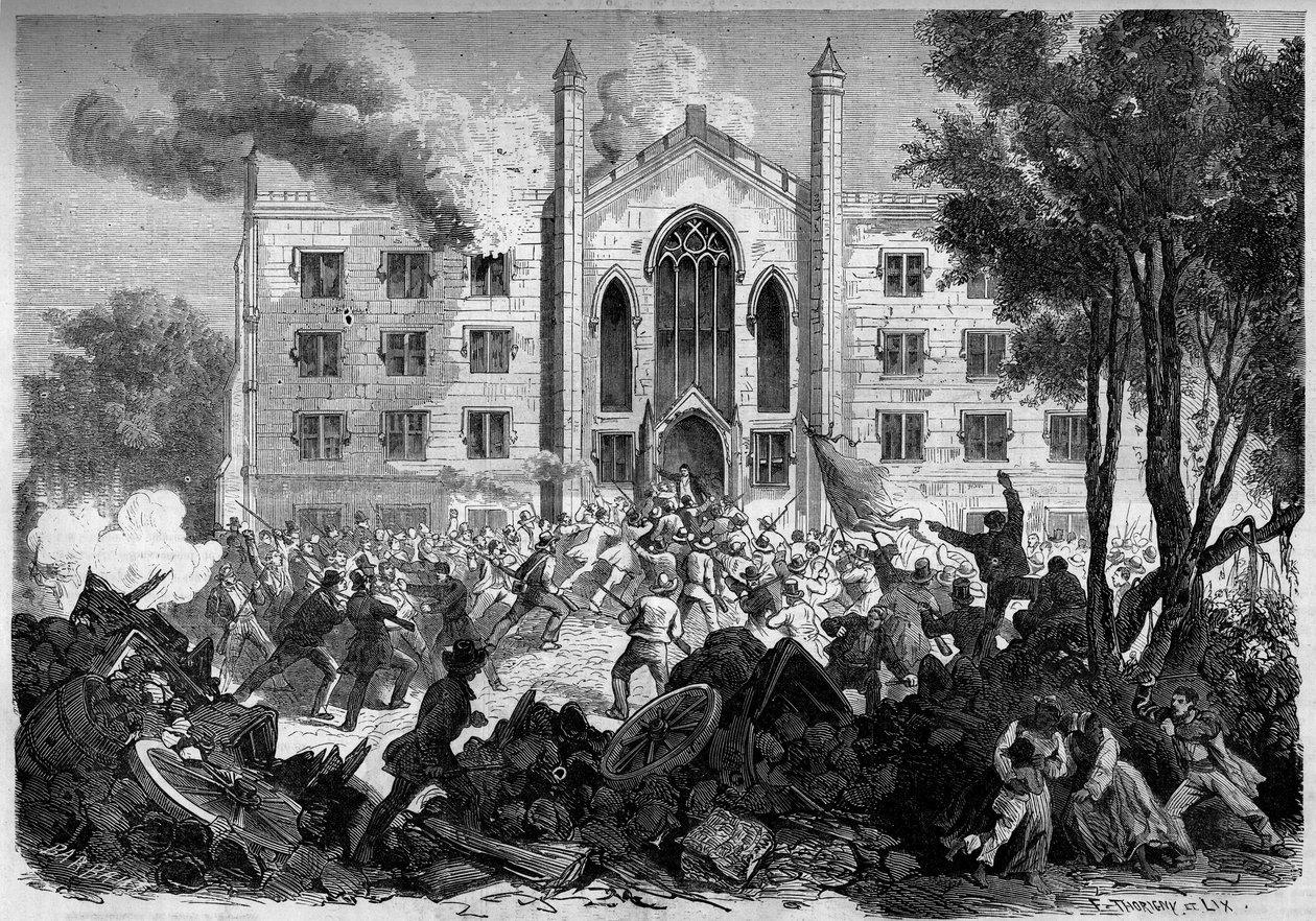 Løsrivelseskrig eller amerikansk borgerkrig (1861-1865) - New York - juli 1863: modstand mod værnepligt, oprør satte ild til de farvede forældreløses asyl i New York City under "Draf Riots". Indgravering i "" Le Monde Illustré"" nr. 331 af 15. august af French School