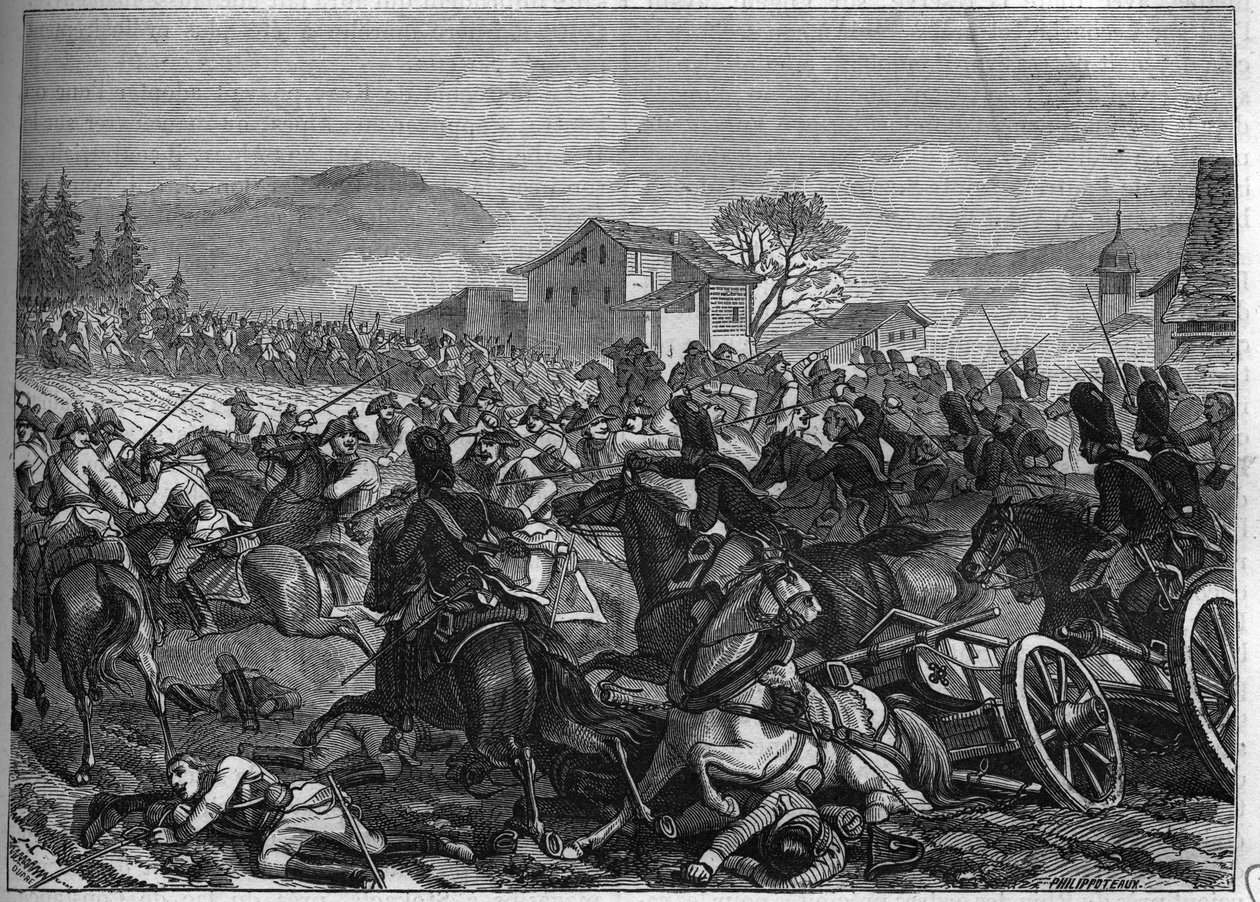 Anden koalition (1798-1800): Slaget ved Stockach den 3. maj 1800 mod Frankrig og Østrig - Indgravering af 1865 i "Histoire du Consulate et de l