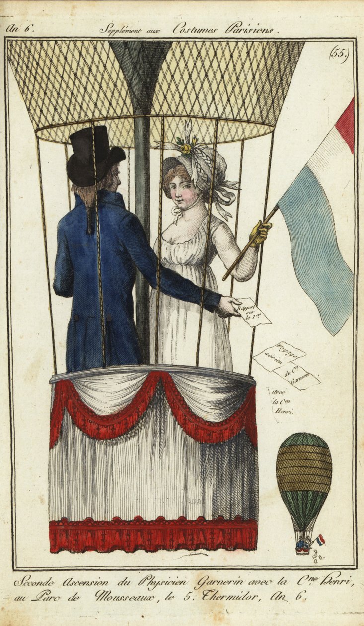 Anden ballonbestigning af Dr. Andre-Jacques Garnerin, 8. juli 1798 (håndfarvet kobberstik) af French School