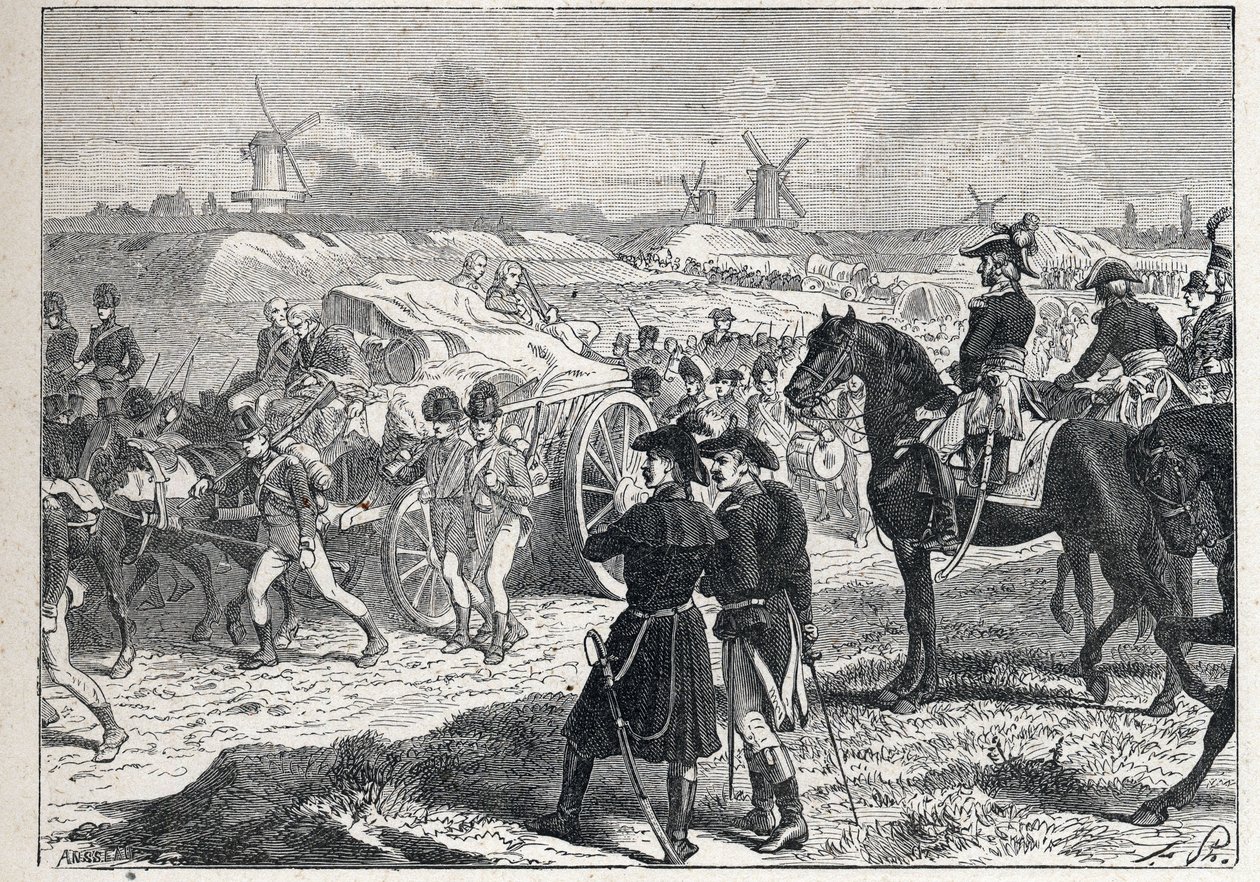 Anden koalition: den franske hær under kommando af Marechal Brune vandt de engelske tropper fra hertugen af York i Holland, oktober 1799. af French School