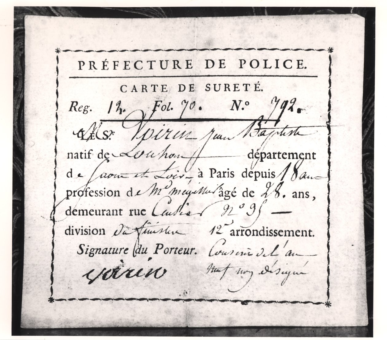 Sikkerhedskort, 1808 (pen og blæk på papir) af French School