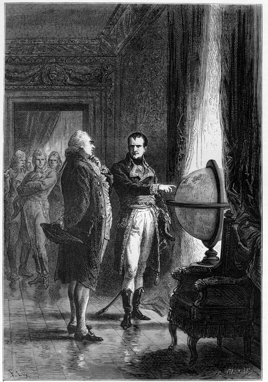 Se hvilket lille sted du har i verden - NAPOLEON BONAPARTE, første konsul, besøger Louvres værelser med Charles James Fox (1749 -1806), britisk statsmand, i 1801 - indgravering i "L