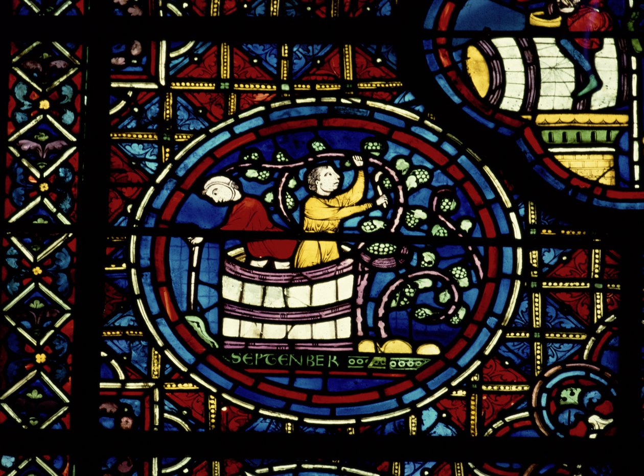 september, fra Zodiac-vinduet, 1200-tallet af French School