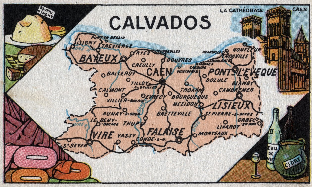 Serie af kort over de franske departementer: Le Calvados, begyndelsen af det 20. århundrede (chromo) af French School