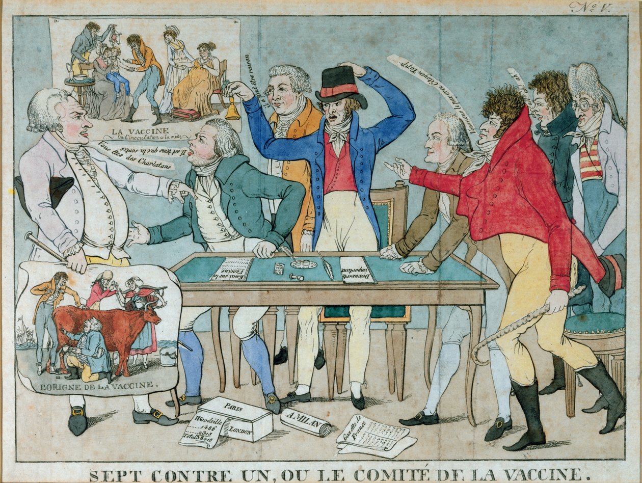 Syv mod én, eller Vaccineudvalget, ca. 1800 af French School