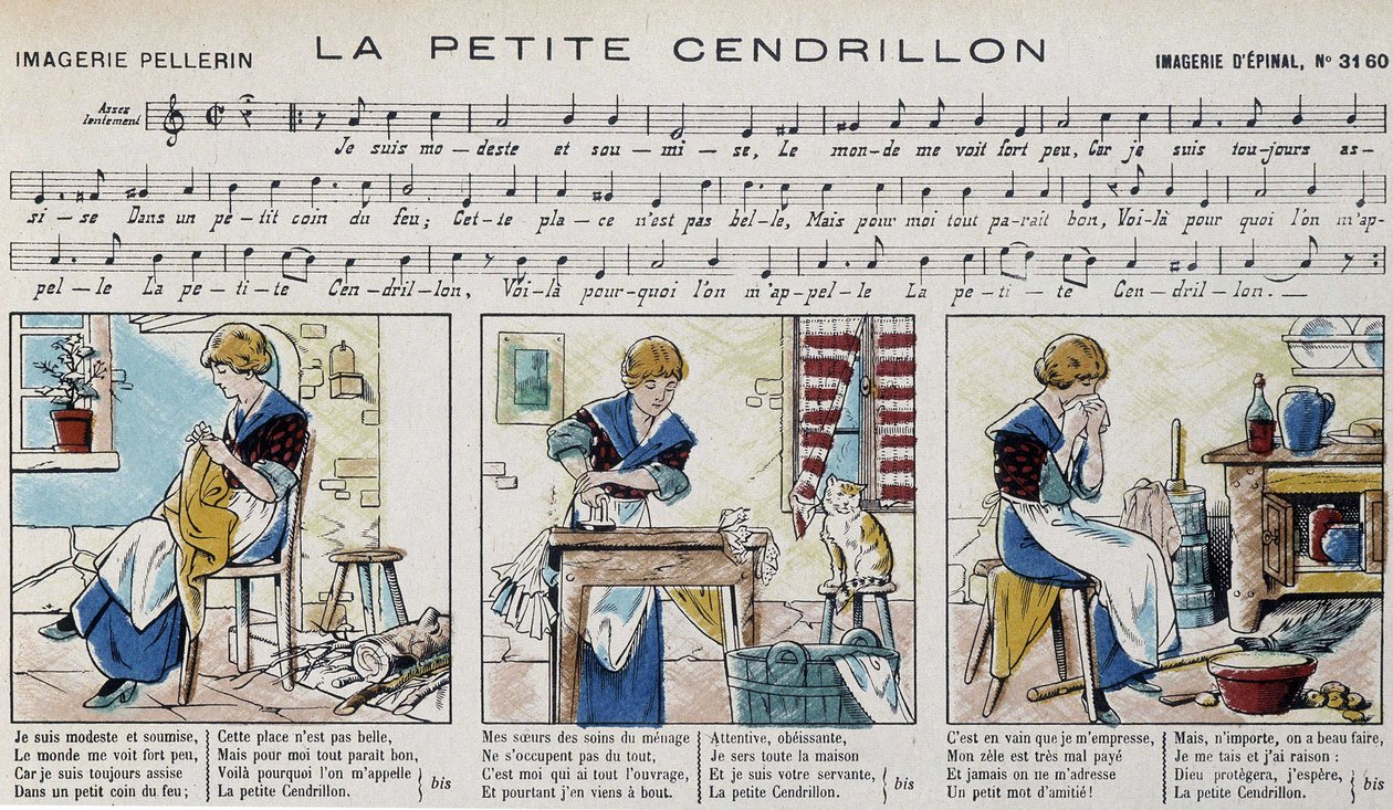Noder til den populære sang "" la petite Cinderella"" - billede af Epinal af French School