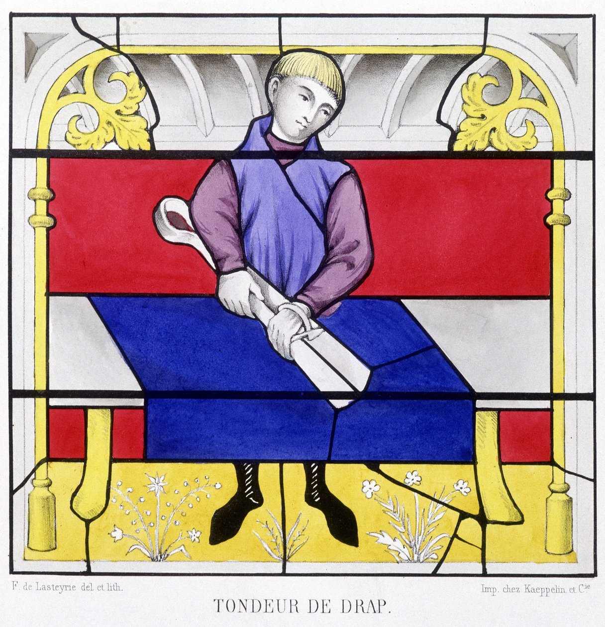 Arkmager. Faksimile af et farvet glas fra middelalderen i "Histoire de la peinture sur verre"" af Ferdinand de Lasteyrie af French School