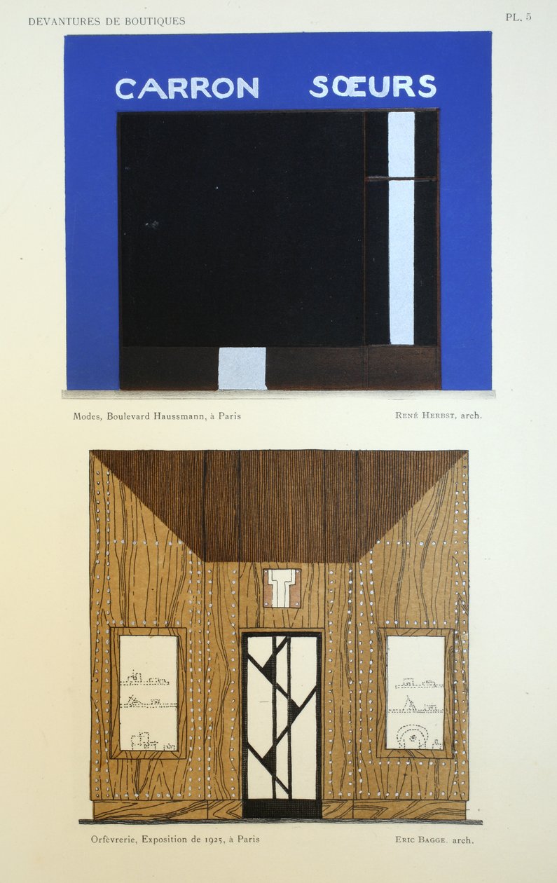 Butiksfronter, illustration fra Devantures de Boutiques af Louis-Pierre Sezille, Paris, 1927 af French School