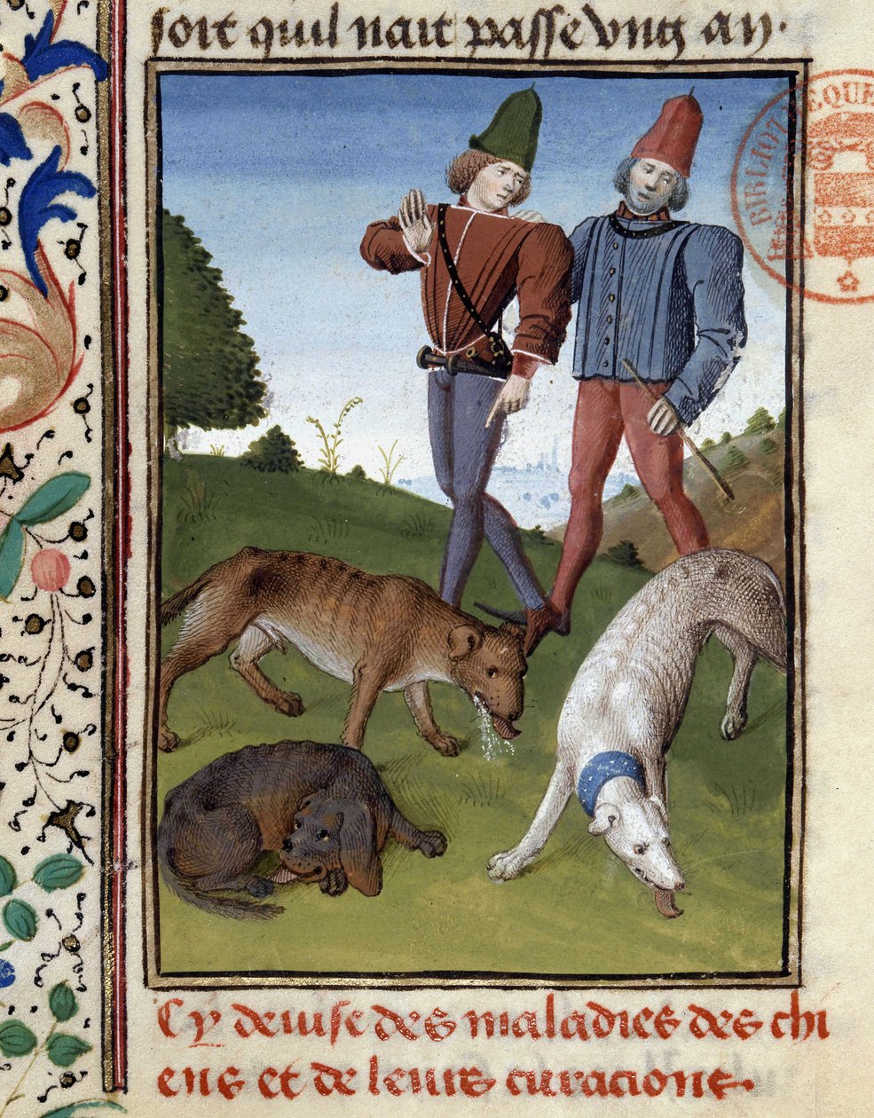 Syge jagthunde - i "" Jagtbog af Gaston Phoebus, greve af Foix, Lord of Béarn"" af French School