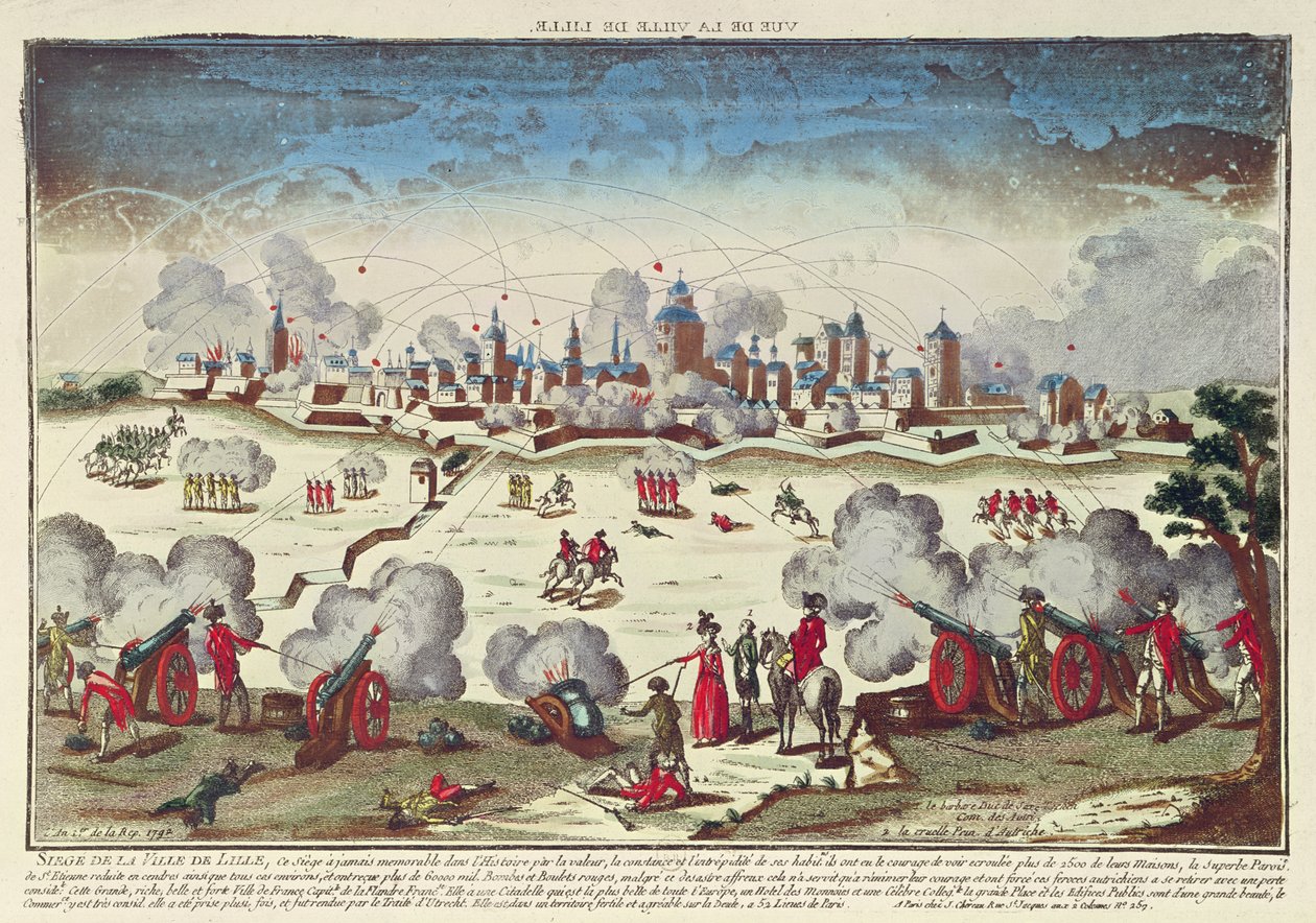 Belejring og bombardement af Lille af Albert de Saxe-Teschen, september-oktober 1792 (farvet gravering) af French School