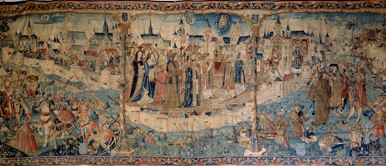 Schweizernes belejring af Dijon den 7. september 1513, billedtæppe fra Tournai, Musee des Beaux Arts de Dijon. af French School