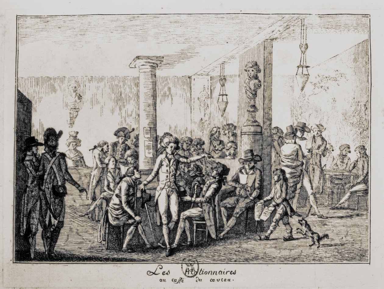 Sieyes og Les Nationnaires på cafe du caveau i Paris, august 1789 (kobberstik) af French School