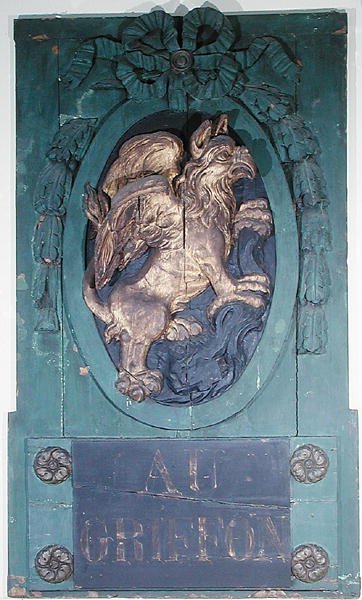 Tegn til en møbelbutik i Faubourg Saint Antoine, Paris (forgyldt træ) af French School