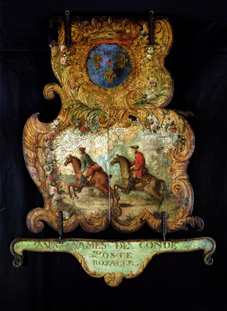 Tegn til Royal Mail of Chantilly med Conde-våbenskjoldet (malet metal) af French School