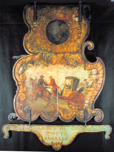 Tegn til Royal Mail of Chantilly med Conde-våbenskjoldet (malet metal) af French School