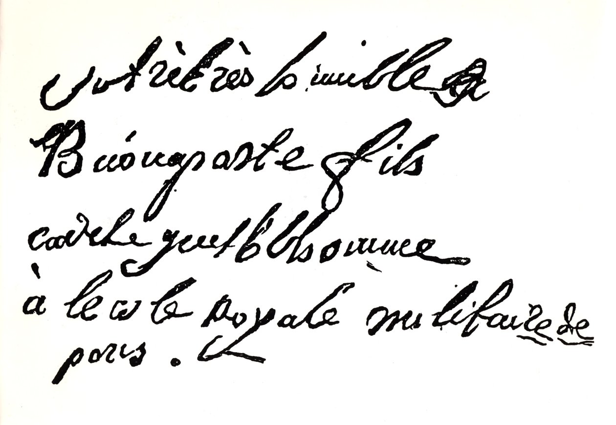 Underskrift af Napoleon Bonaparte (1769-1821) fra 1785, fra Napoleon af Armand Dayot, Paris, 1895 (tryk) af French School