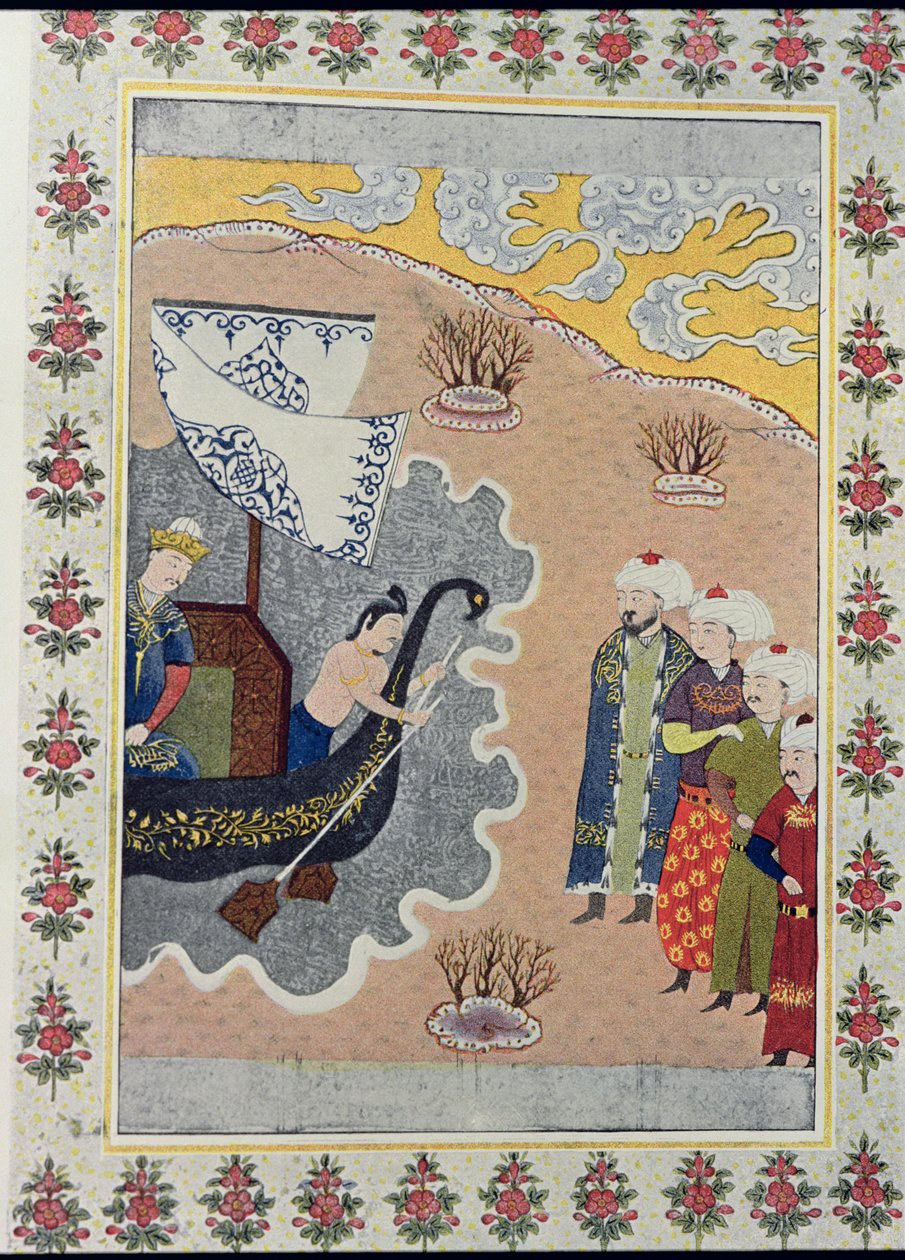 Sinbad embarking, illustration til Sinbad the Sailor, fra The Arabian Nights, 1895 (farvegravering) af French School