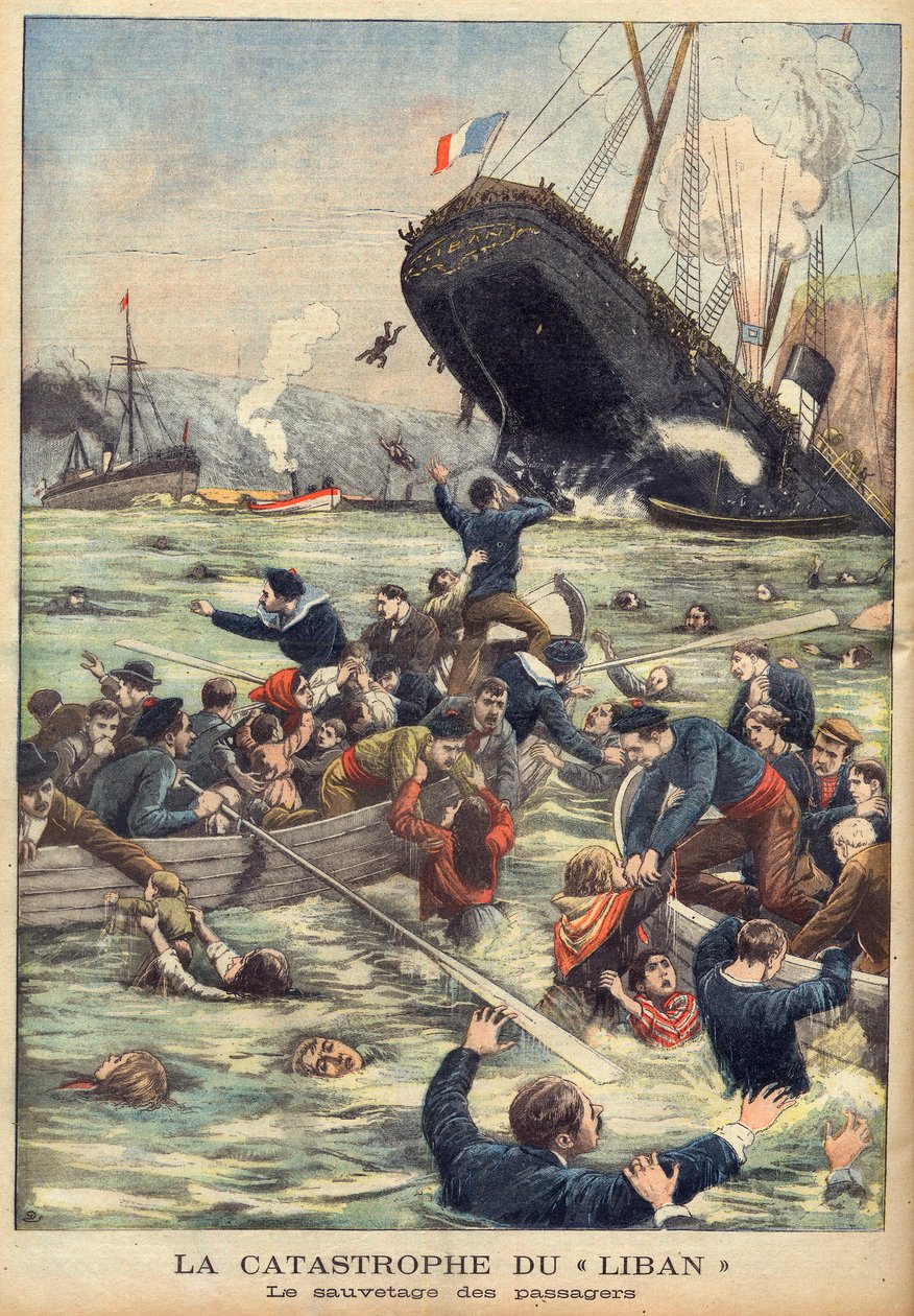 Sænkning af dampskibet Liban ud for Marseille, passagerer bliver reddet i ”Le Petit Journal” du 21/06/1903 (gravering) af French School