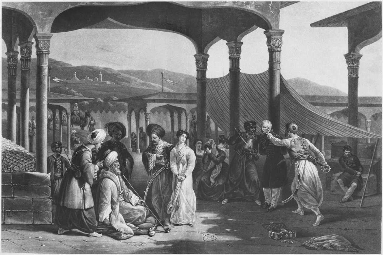 Slavebasar, Algier, Algeriet, ca. 1820 (litho) (s/h-billede) af French School