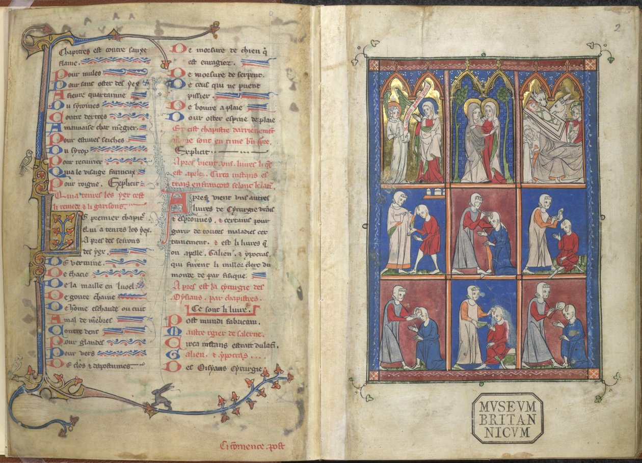 Sloane 1977, f.2 The Chirurgia: bibelske og medicinske scener af French School