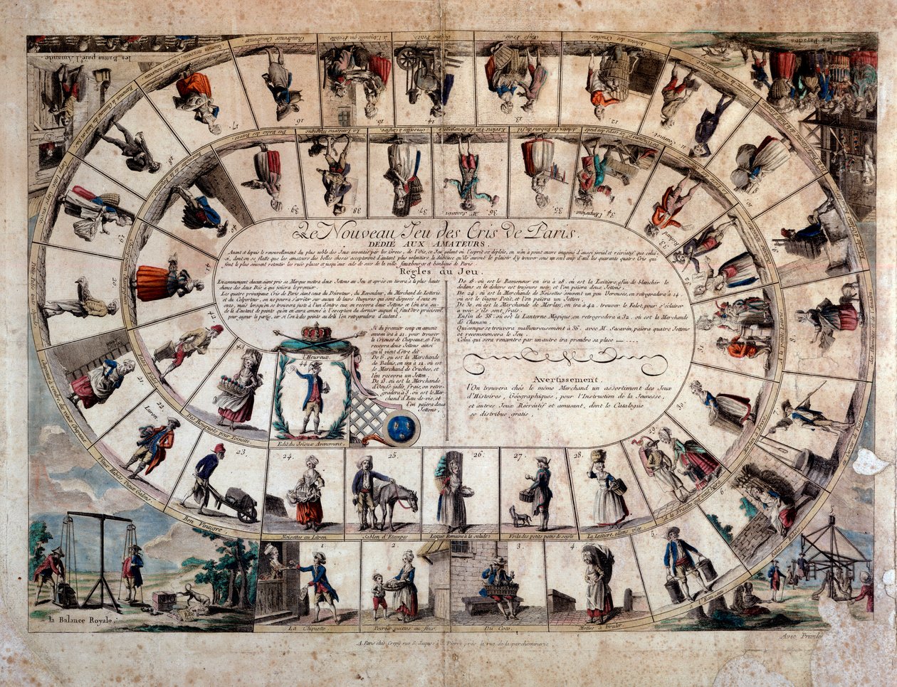 Små metierer: spilleplade til gåsen, der skriger i Paris. 1779 Privat samling af French School