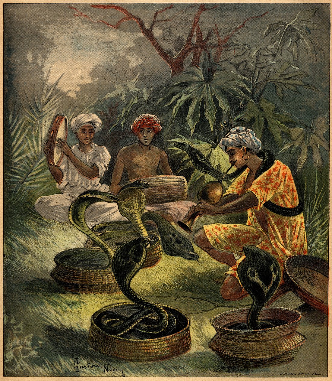 Slangetæmmere (kobraer) i Indien. Indgravering i "La Terre Illustree"" nr. 94 af 18. august 1892. af French School