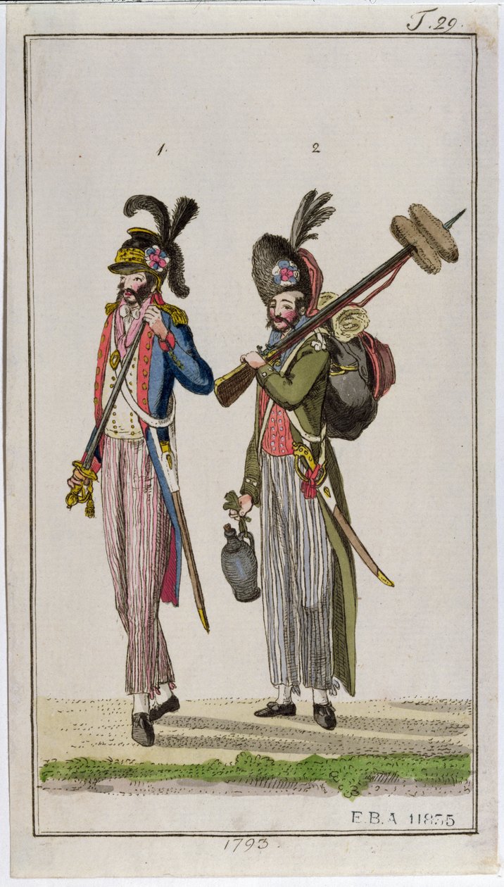 Soldater fra den franske revolution med bajonetter i 1793 af French School