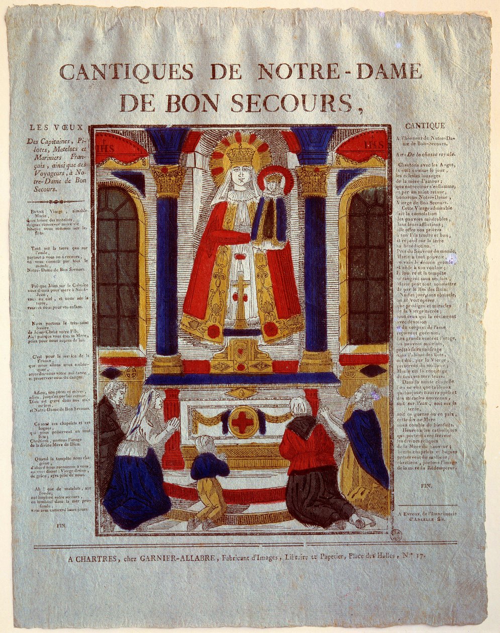 Sangen om Vor Frue af den Gode Hjælp. Gravering fra det 19. århundrede. Paris, Museum for folkelig kunst og traditioner af French School