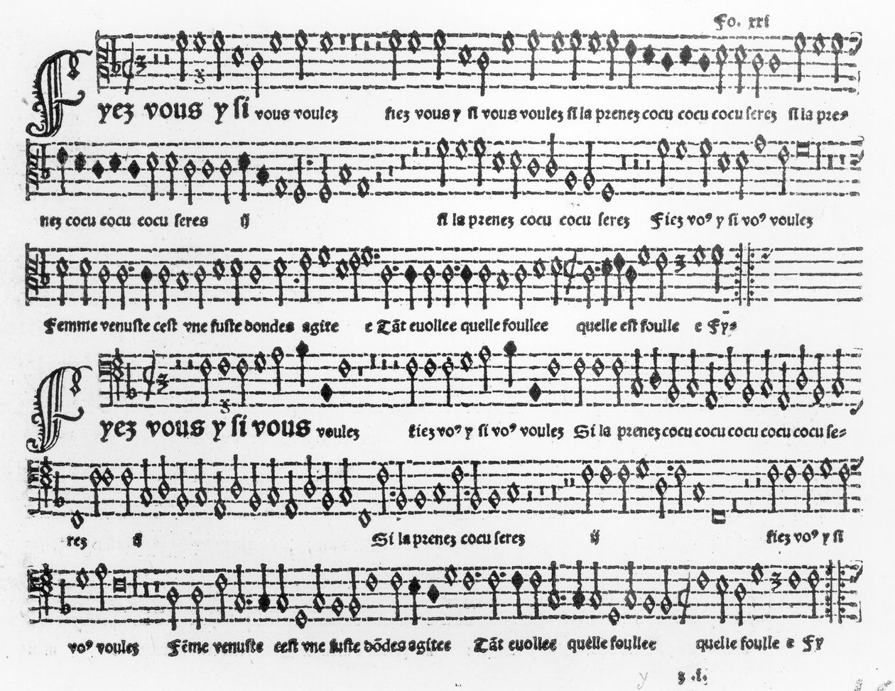 Sangark fra Chansons Musicales udgivet af Pierre Attaignant (d.1552) 1535-36 af French School