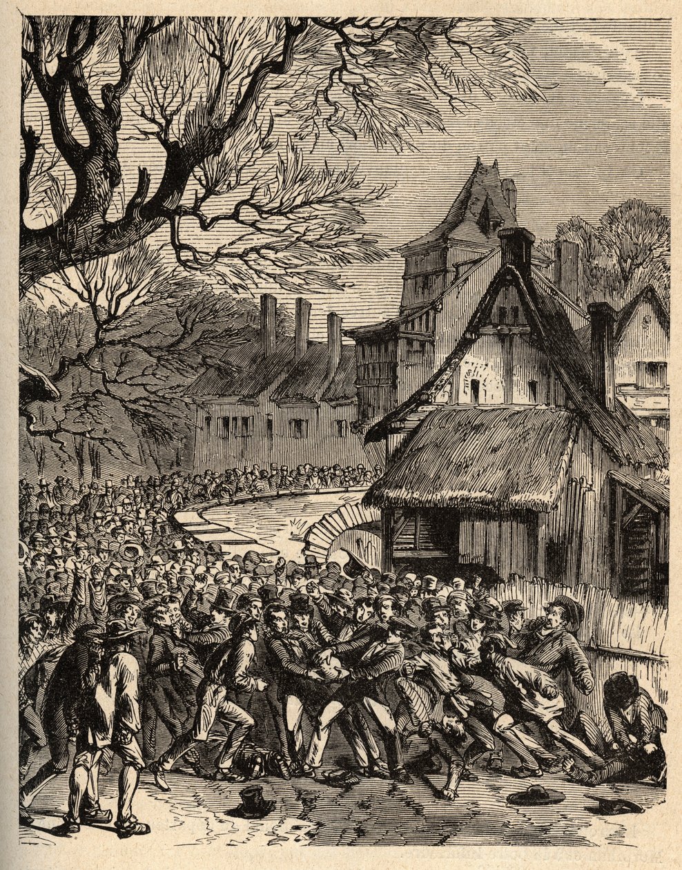 Sjælespil (fodboldens forfader) - (Frankrig) - Le jeu de la soule en Basse Normandy (Formodet forfader til fodbold og rugby) - indgravering i "" PATRIQUE DE LA FRANCE I 6 BIND AF LUCIEN HUARD - slutningen af ​​1800-tallet af French School
