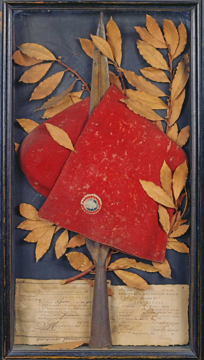 Souvenir fra Garde Nationale Parisienne, Army Section of the Bonnet Rouge, 1794 (collage) af French School