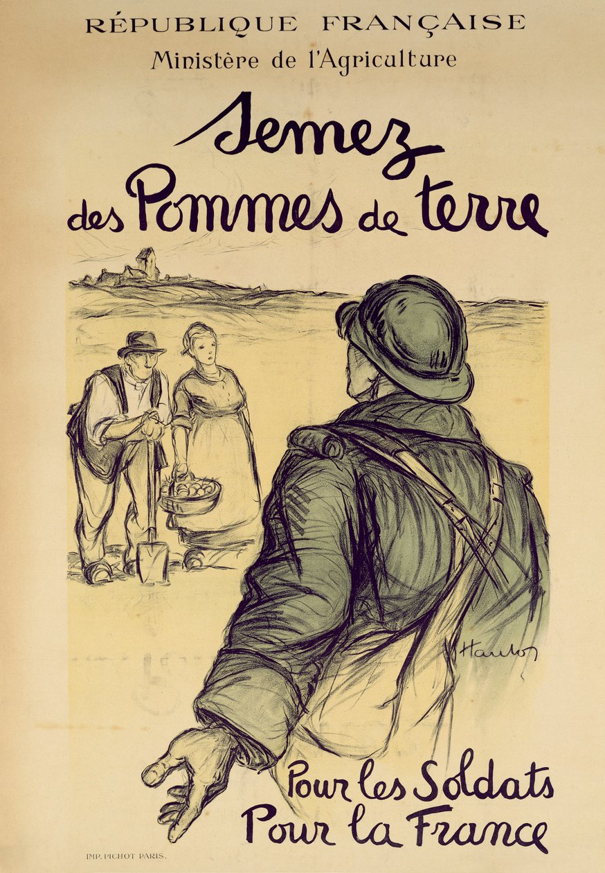 Så kartofler til soldaterne og for Frankrig, plakat for krigsindsatsen fra Ministere de lAgriculture, 1915 af French School