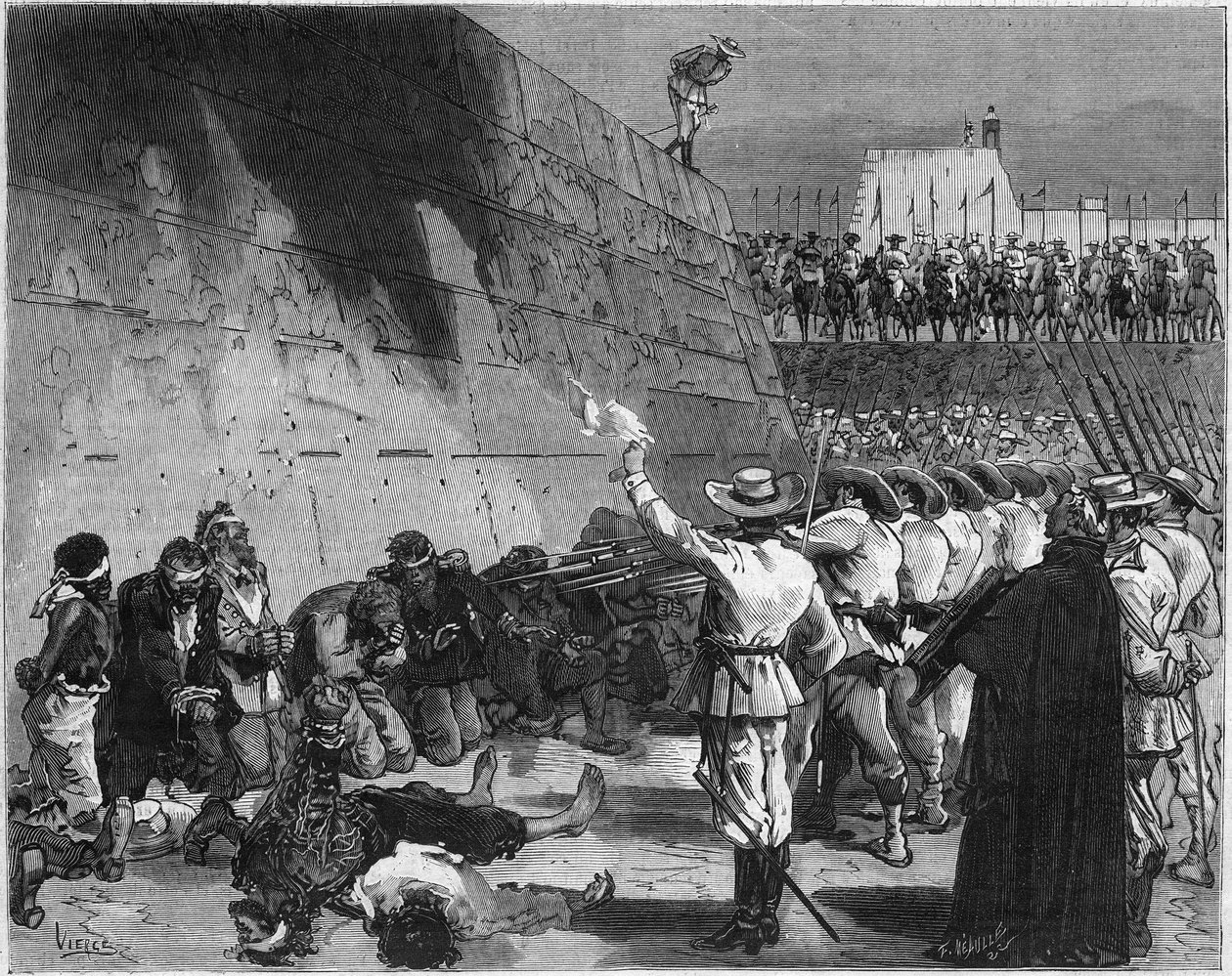 Spansk-amerikansk krig eller cubansk uafhængighedskrig (1868-1898) mellem Spanien og Nordamerika: den spanske hær henrettede fangerne af det amerikanske skib "The Virginius" i Santiago de Cuba i november 1873. "The Virginius Affair" er en episode af Te af French School