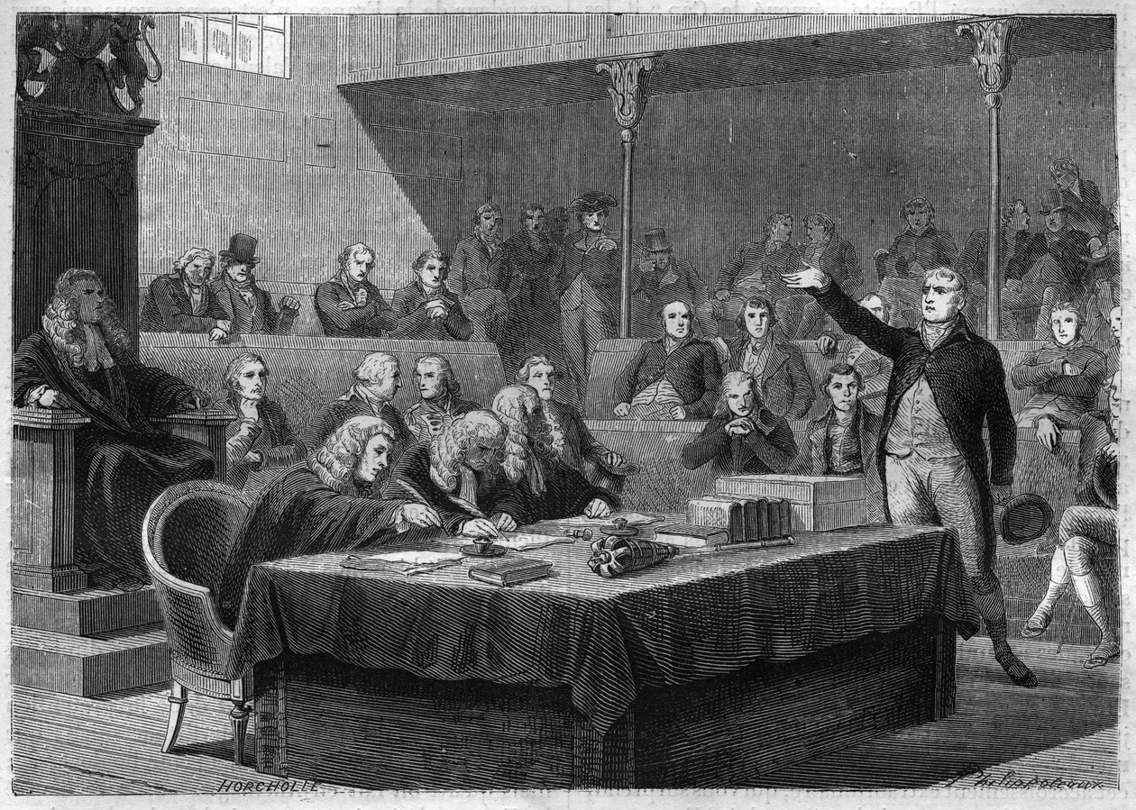 Tale af stedfortræder Fox til parlamentet i England om Frankrigs invasion af Schweiz, november 1802 - Indgravering fra "" Histoire du Consulate et de l