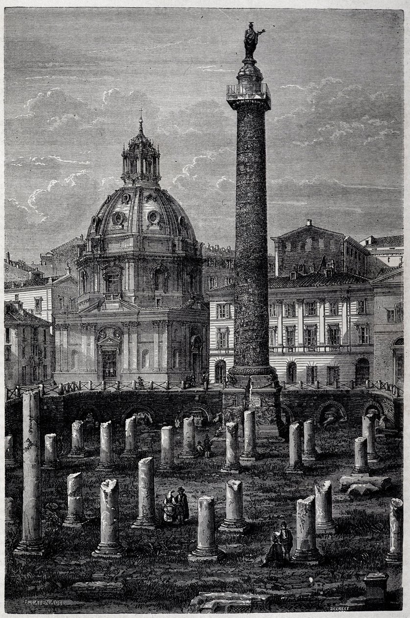 Plads og søjle af Trajan (Trajane-søjlen) (Colonna Traiana) og Ulpian Basilica (rejse af Francis Wey i 1864-1868) - i "" Tour du Monde"" 2. uge 1869 af French School