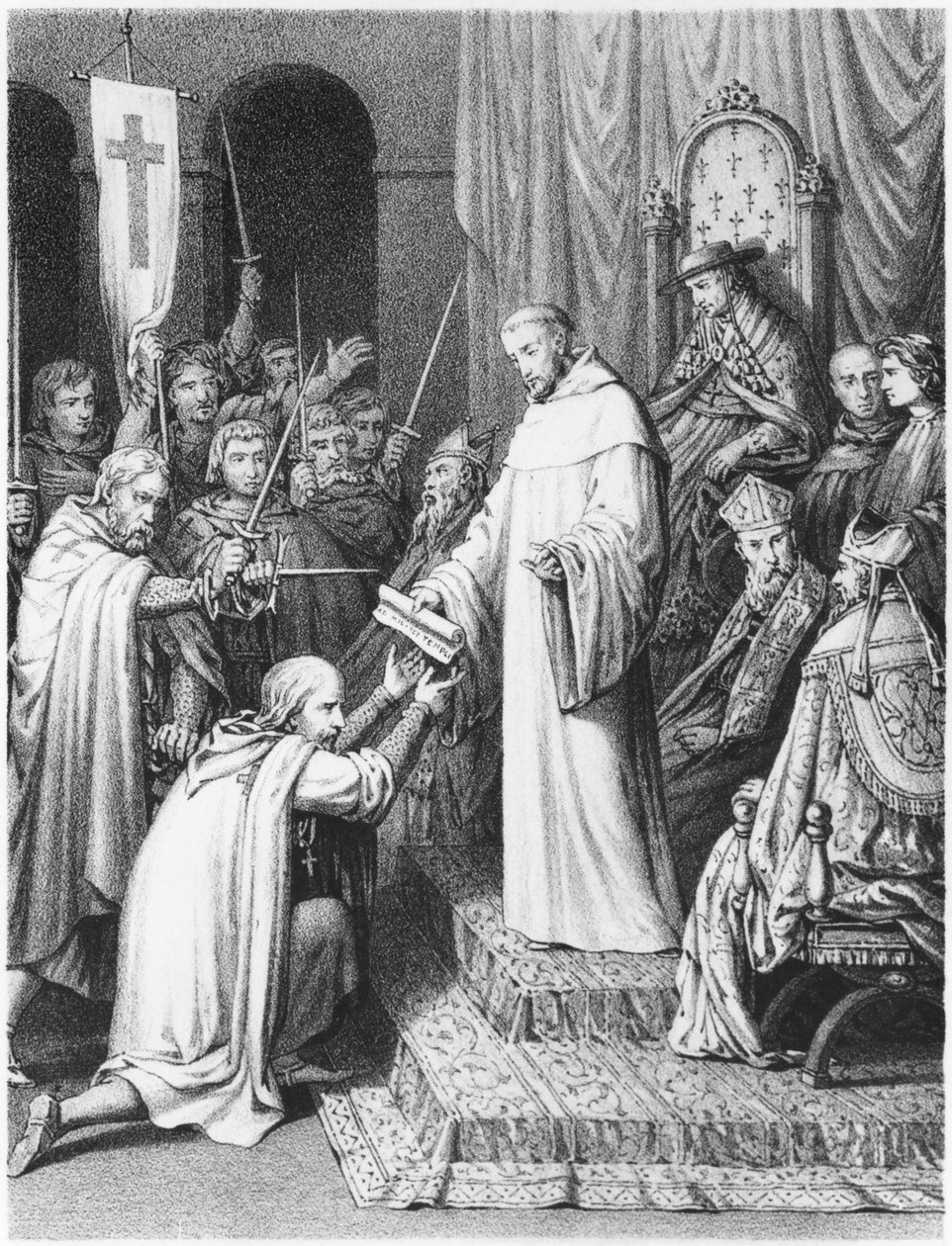 St. Bernard, abbed af Clairvaux, giver tempelriddere deres regler af French School
