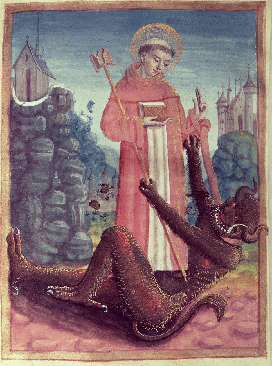 St. Bernard af Menthon (923-1008) At overvinde en dæmon, fra en timebog, 1490 af French School