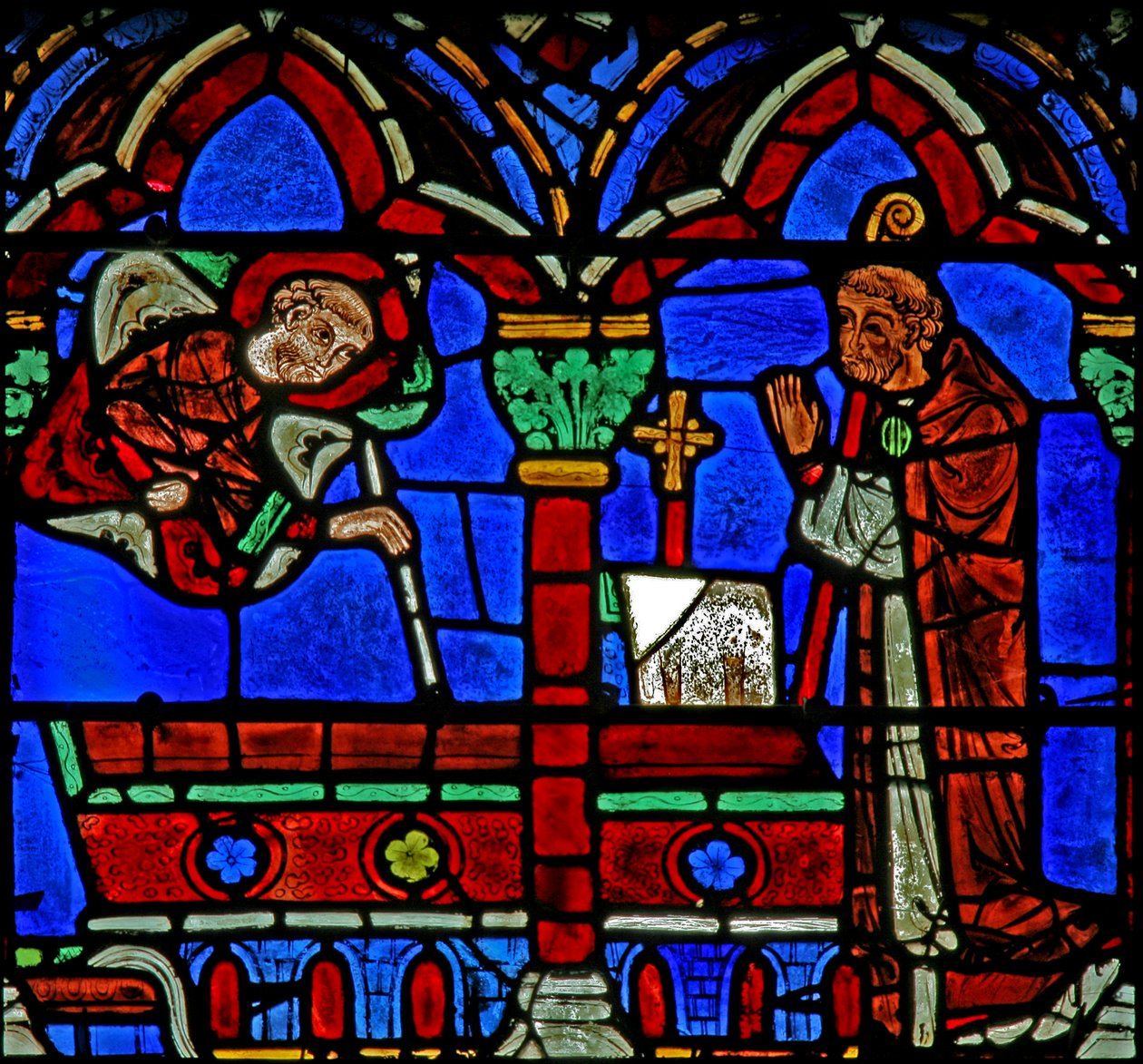 St Cheron-vindue: viser sig for en abbed ved hans grav (w15) af French School