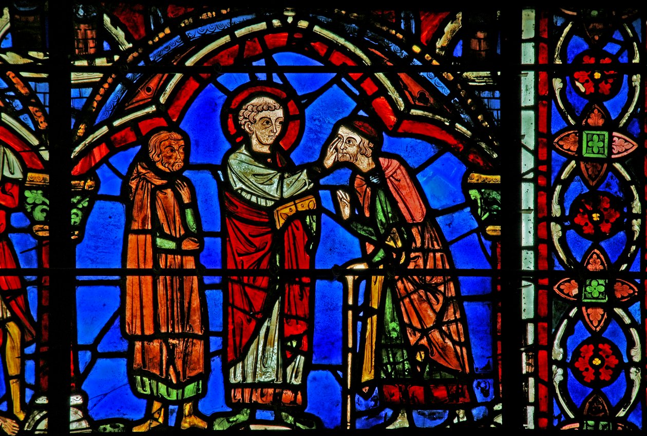 St Cheron-vindue: helbreder en blind person (w15) af French School