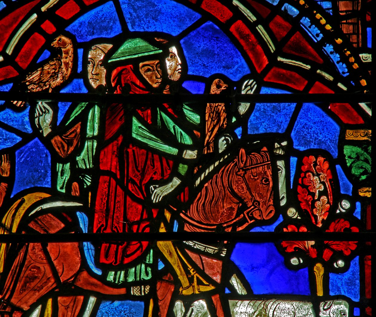 St Cheron vindue: hest og hund (w15) af French School