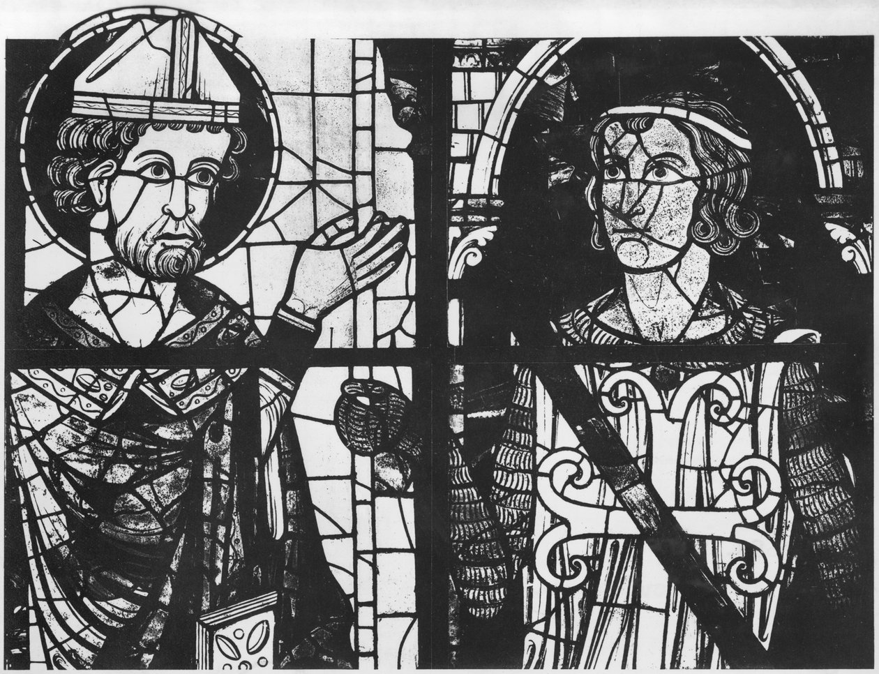 St. Denis giver oriflammen til ridderen Clement (marechal af Metz), detalje, Sydrose Glorifikation af vor Herre Jesus Kristus, af French School