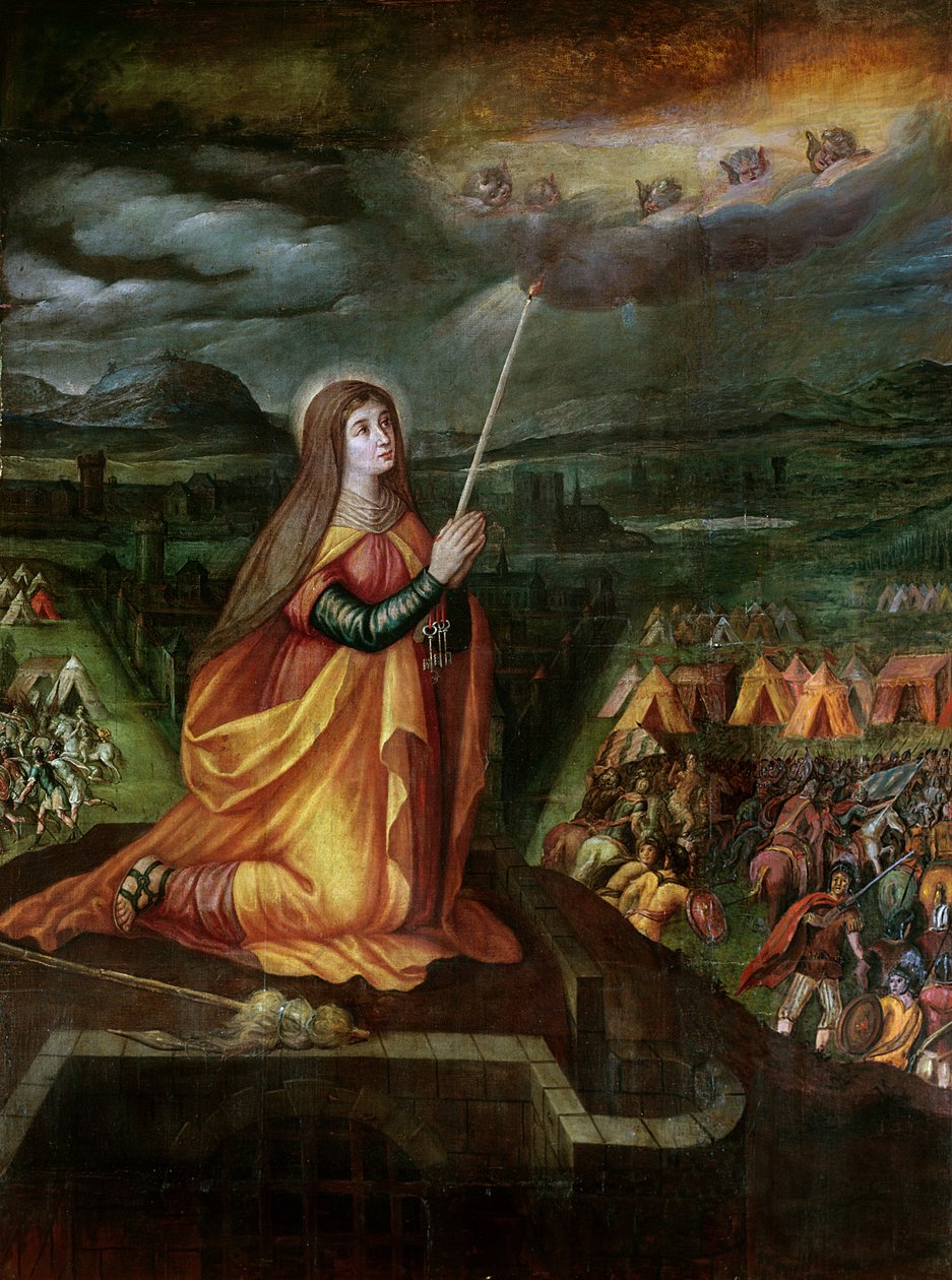 St. Genevieve beder om at afværge Attilas og hans Hunners komme af French School