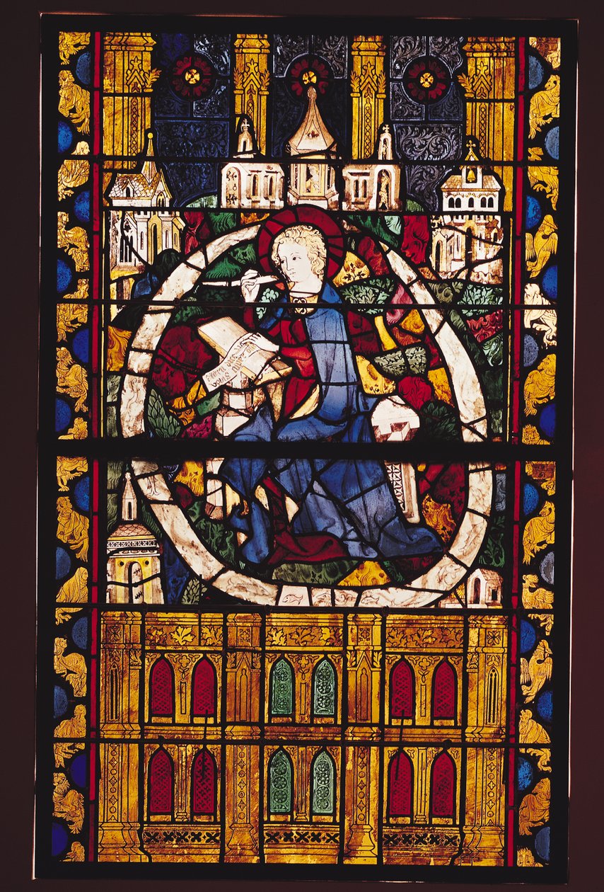 Johannes evangelisten skriver Apokalypsen, Pariserskolen, ca. 1350 af French School