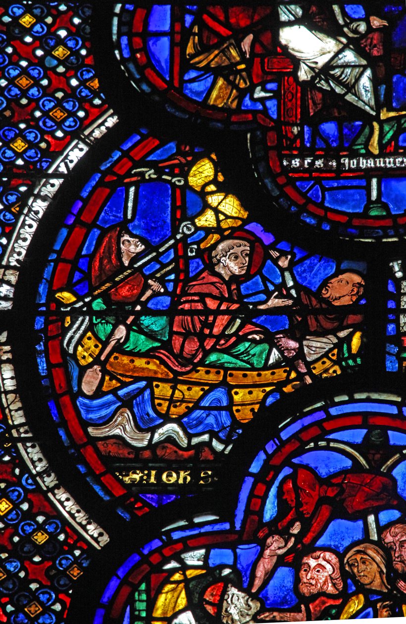 St John-vindue: forvist til Patmos og skriver Apocalypse (w48) af French School