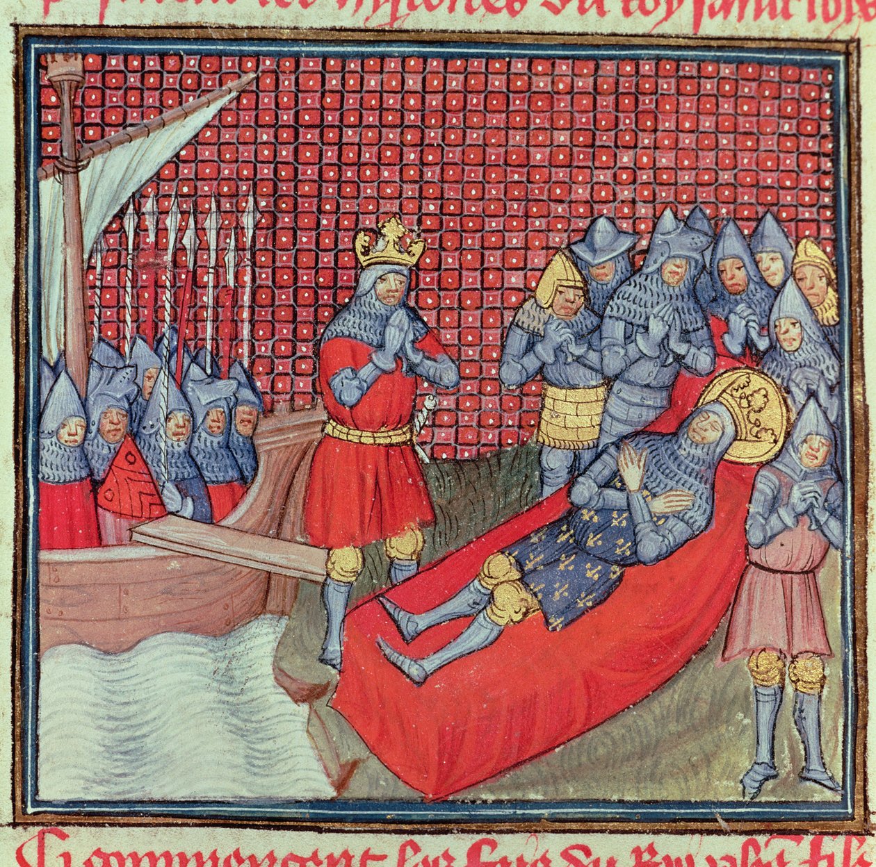 St. Louis dør af pesten den 25. august 1270 under korstoget mod Tunis, fra manuskriptet 