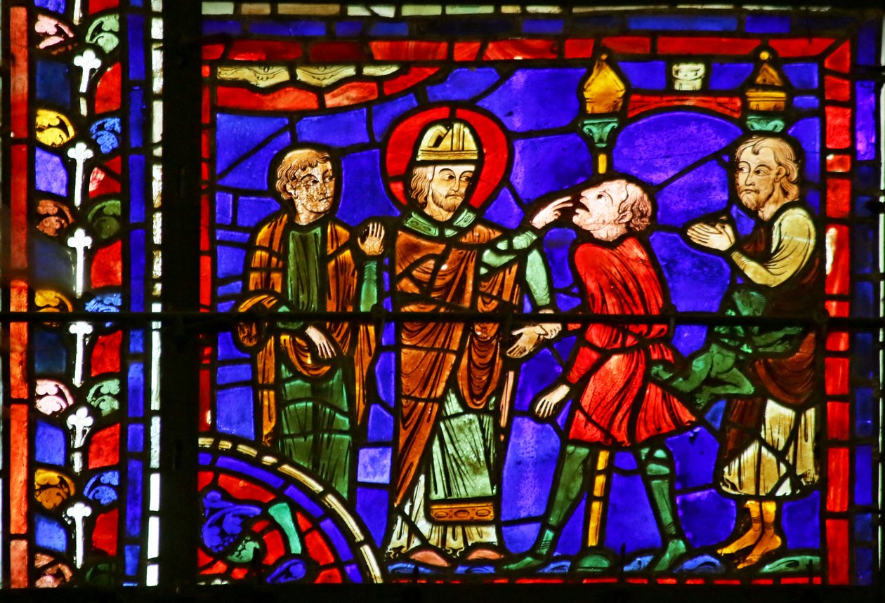 St. Martin Healer en besat sjæl, scene fra St. Martins liv, Chartres-katedralen af French School