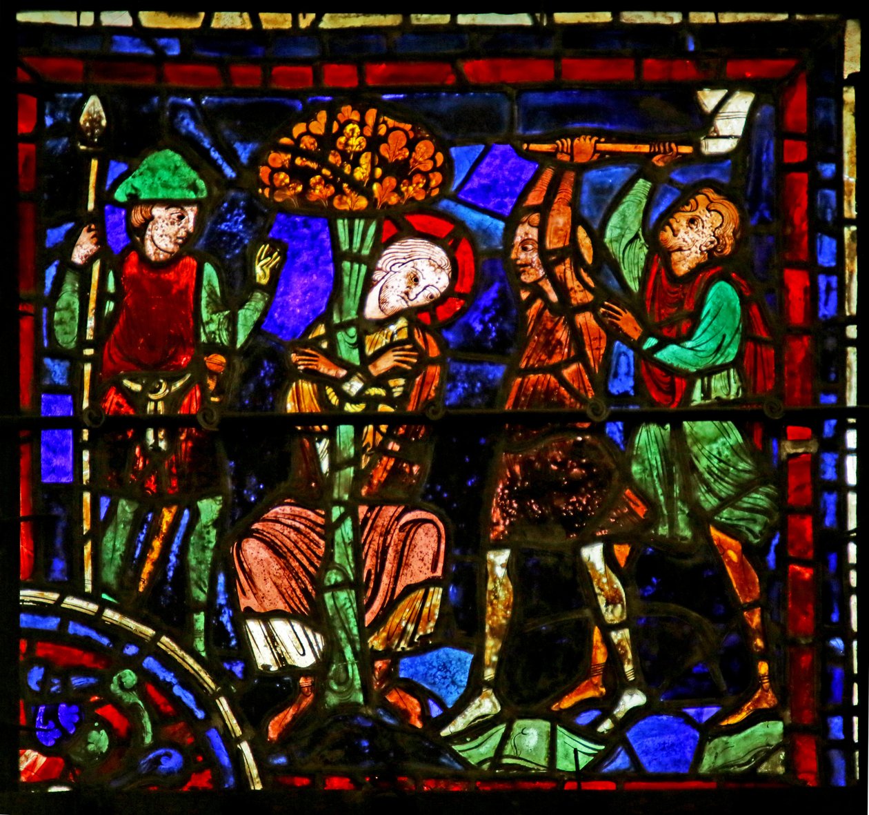 Sankt Martin bundet til et træ, scene fra Sankt Martins liv, katedralen i Chartres af French School