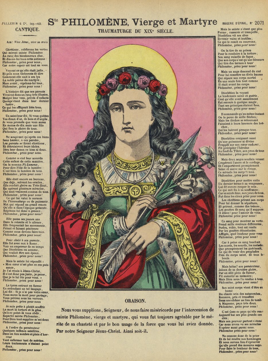 Sankt Philomena, jomfru og martyr (farvelitografi) af French School
